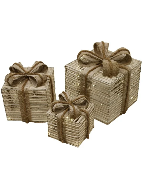 NORDIC WINTER Christmas gifts w/lights - set of 3 pcs - nature