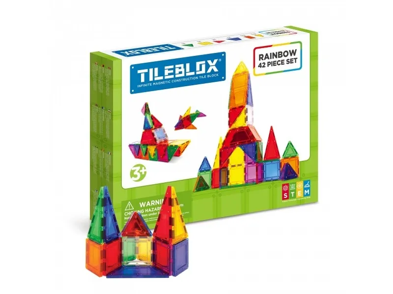 Magformers Magnetiske blokker Tileblox Regnbuesett 42 stk