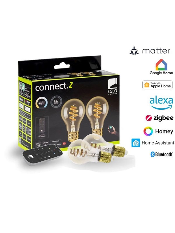 EGLO E27 LED-Z MATTER A60 spiral CCT 7W 806lm amber 2-pack w/remote control