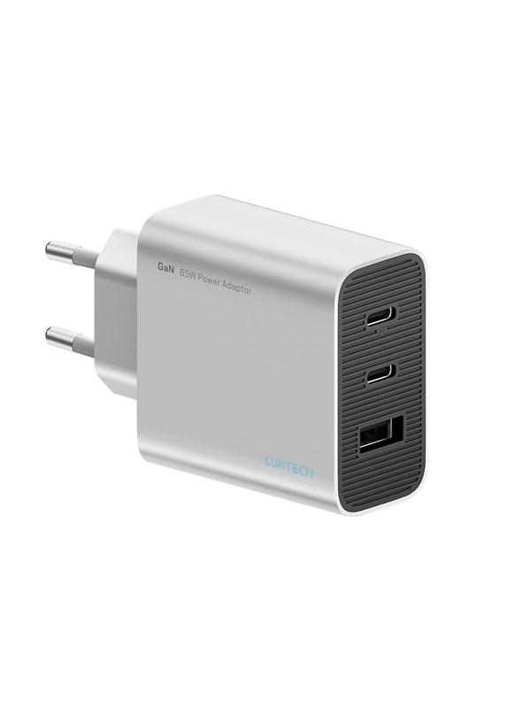 CUKTECH 65W GaN 2xUSB-C 1xUSB-A Wall Charger - Grey