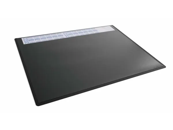 Skriveblokk 650x500 mm sort - med kalender og gjennomsiktig dekkplate PP