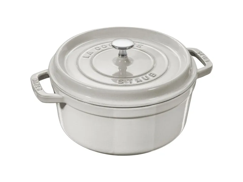Støpejern puodas apvalus Staub - 3,8 ltr, Balta trøffel