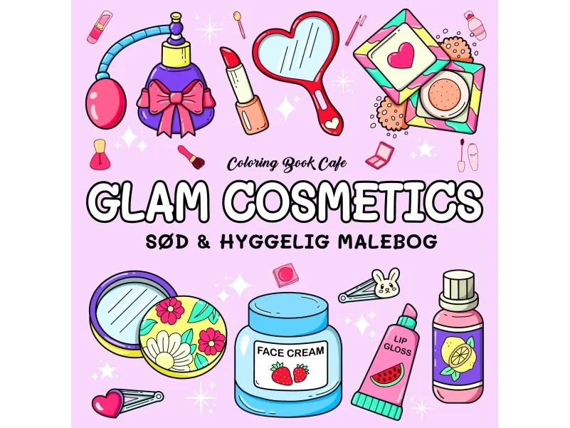 Fargeleggingsbok: Glam Cosmetics - Cozy Coloring | Coloring Book Cafe | Språk: Dansk