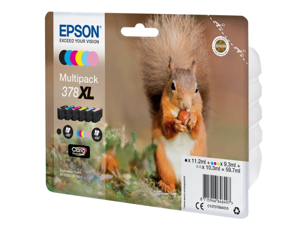 Epson 378XL Multipack - 6-pack - 59.7 ml - XL - svart, gul, cyan, magenta, lys magenta, lys cyan - original - blære med RF/lyd-alarm - blekkpatron - for Expression Home XP-8605, XP-8606  Expression Photo XP-8500 Small-in-One, XP-8700