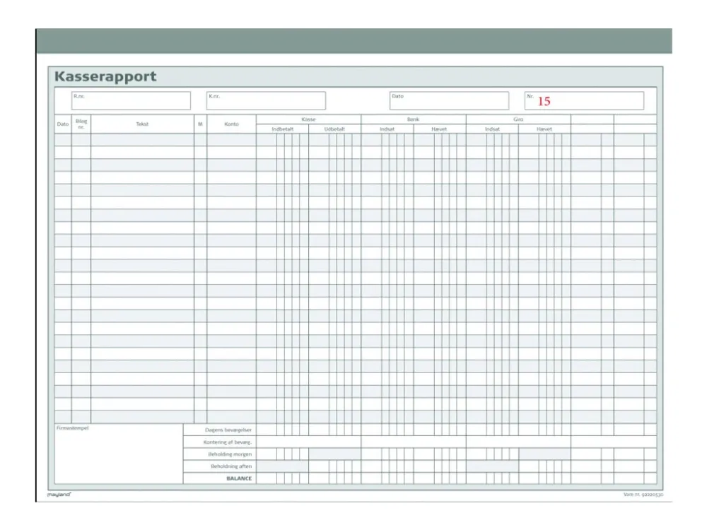 Mayland - Kontantrapport - 50 ark - 300 x 210 mm - dublett - blåpapirkopi