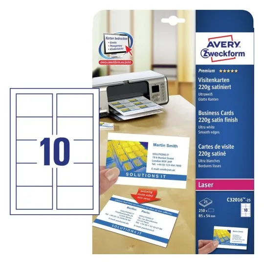Avery Quick&Clean - Hvit - 220 g/m² - 25 stk 250) visittkort