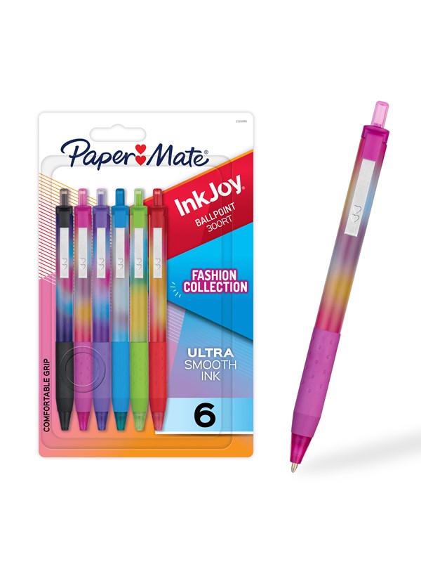 Paper Mate InkJoy 300RT Ballpoint Pens | Colourful Pens with Fashion Wraps | Retractable Medium Point (1.0mm) | Assorted Colours | 6 Count