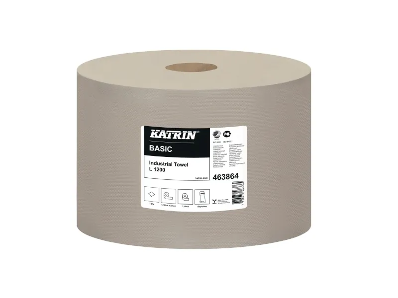 Aftørringsrulle Industri Katrin Plus 1-lag Ø38.5cm B23cmxL1230m Nyfiber Hvid,1 rl