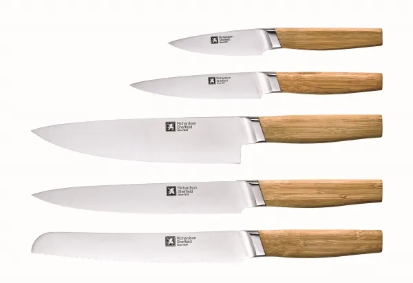 Richardson Sheffield NOMAD - Nomad 5-delt knivbloksæt med magnetisk knivblok i Bambustræ