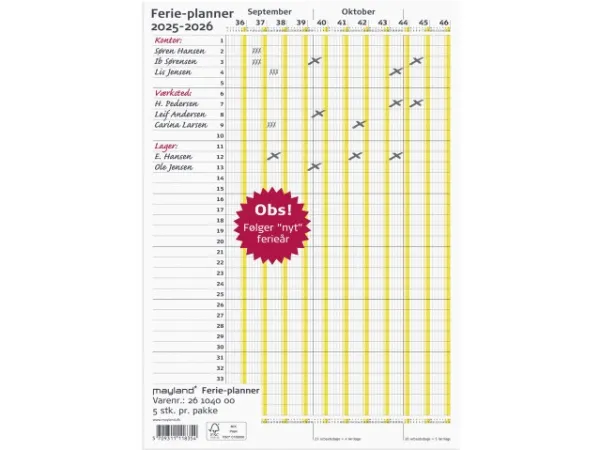 Mayland 16104000, Vegg, 2 sider, A4, Flerfarget, Årlig, 80 g/m²