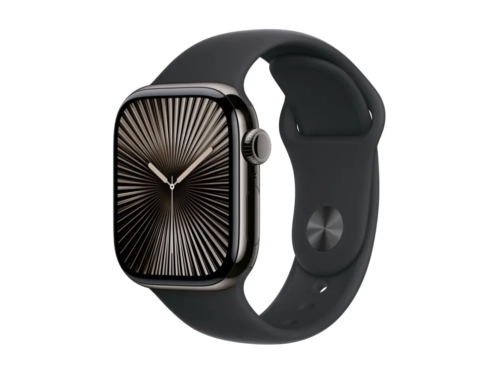 Apple Watch Series 10 (GPS + Cellular) - 42 mm - skifer titan - smartklokke med sportsbånd - fluorelastomer - svart - båndbredde: M/L - 64 GB - LTE, Wi-Fi 4, UWB, Bluetooth - 4G - 34.4 g
