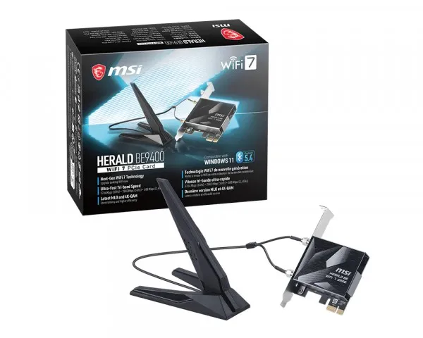 MSI HERALD BE9400 WiFi 7 PCIe nettverkskort
