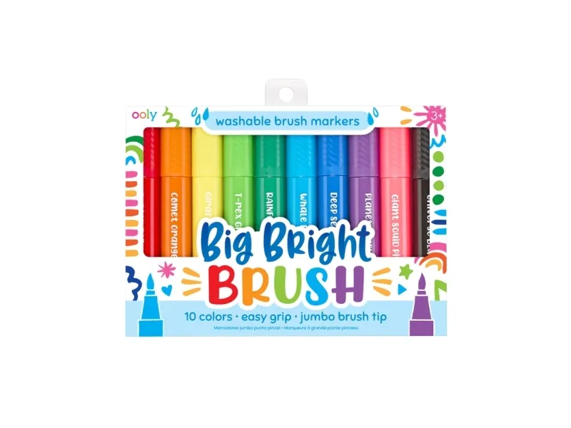 OOLY Big Bright Brush, 10 stykker, Sort, Blå, Grønn, Lyseblå, Lysegrønn, Oransje, Rød, Rosa, Fiolett, Gult, 3 år, Pensel tupp, Rund, Vindu-eske