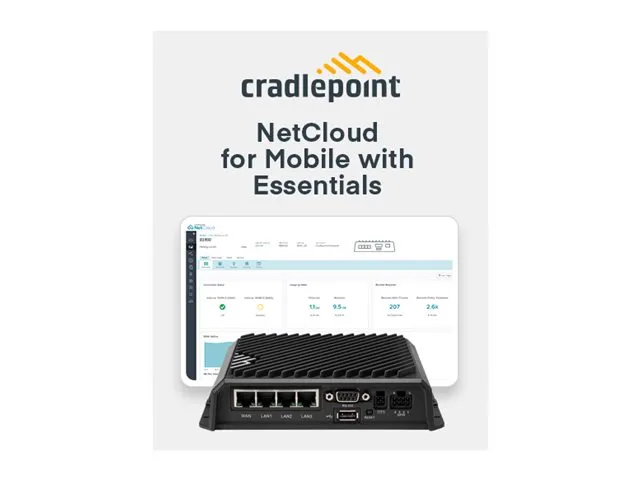 Cradlepoint R1900-5GB - Trådløs ruter - WWAN 4-portssvitsj - 1GbE - Wi-Fi 6 - Dobbeltbånd - 5G - med 5-års NetCloud Mobile Performance Essentials Plan