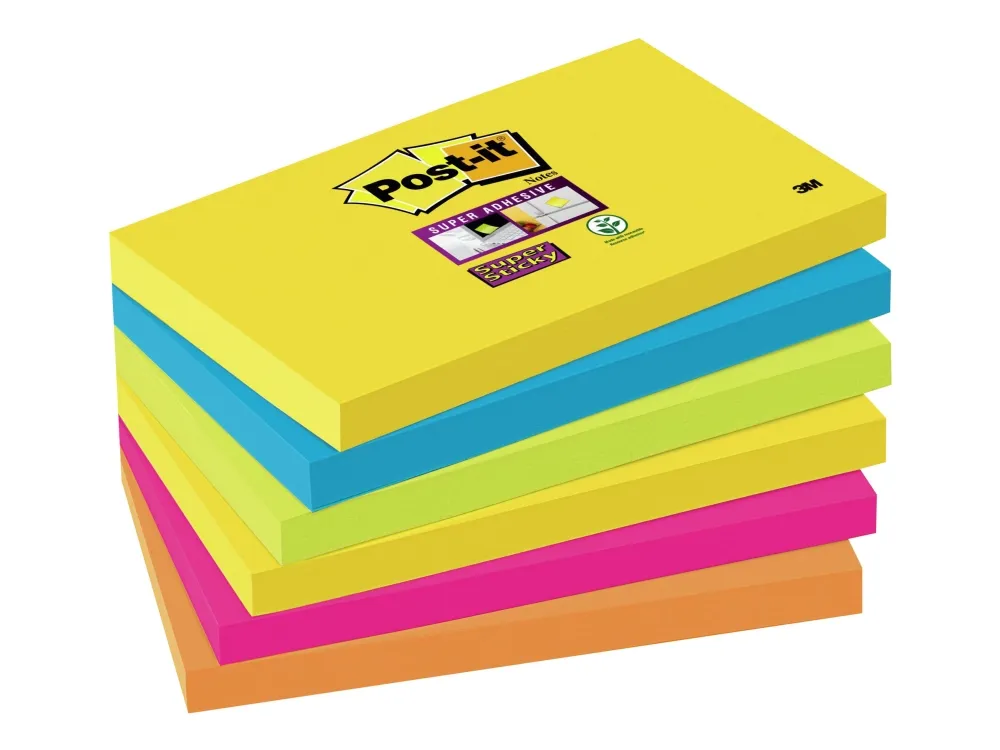 Post-it Super Sticky Rio de Janeiro 655-6SS-RIO-EU - Noter - 76 x 127 mm - 540 ark (6 x 90) - neongul, middelhavsblå, neongrønn, fuksia, neonoransje