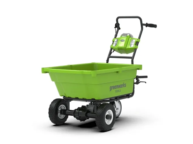 Greenworks G40GC, Motorisert trillebår, 3 hjul, Solide hjul, Sort, Grønn, 100 kg, 550 mm