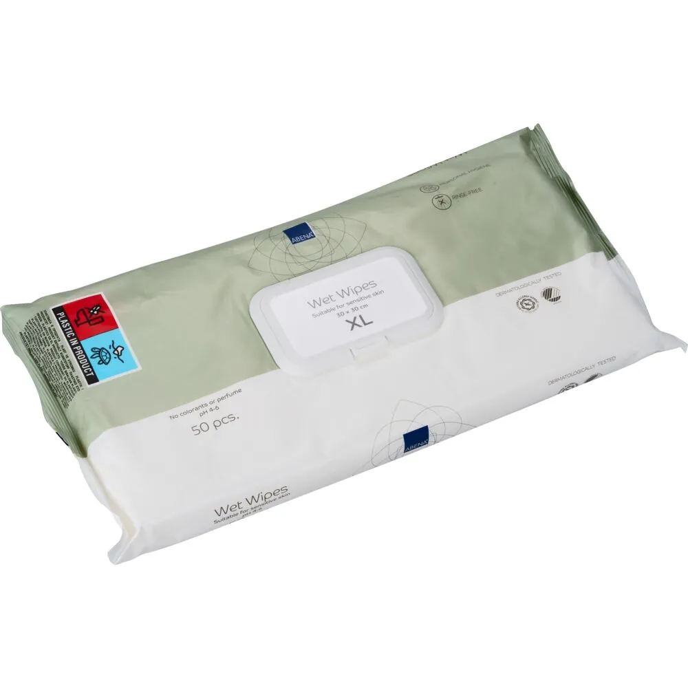 Våtservietter, ABENA, Z-brettet, 30x30 cm, hvite, renromsprodusert, 50 stk., uten farge og parfyme, med plastlokk, engangs - (12 pakker x 50 stk. per kartong)