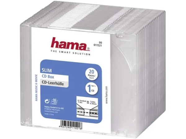 Hama CD-etui slim - for 1 CD/DVD/Blu-Ray, gjennomsiktig isopor - 20 stk. pakke