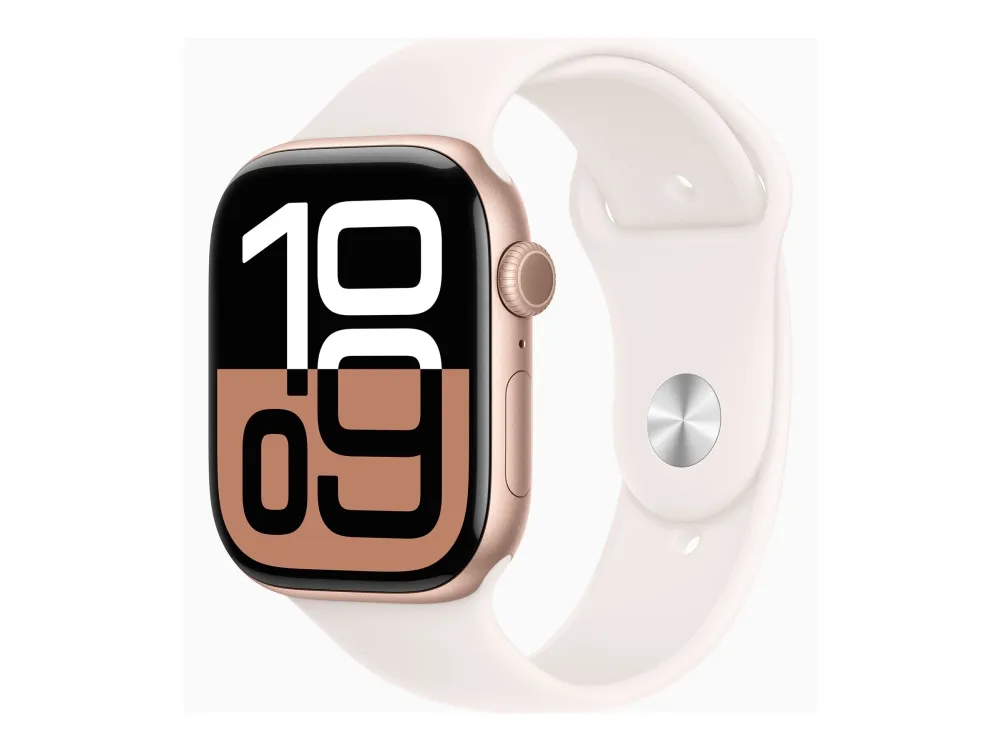 Apple Watch Series 10 (GPS + Cellular) - 46 mm - rosegull aluminium - smartklokke med sportsbånd - fluorelastomer - lett rouge - båndbredde: M/L - 64 GB - LTE, Wi-Fi 4, UWB, Bluetooth - 4G - 35.3 g