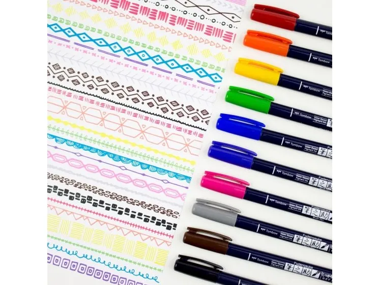 Tombow Brush pen Fudenosuke hård ass. farver - (10 stk.)