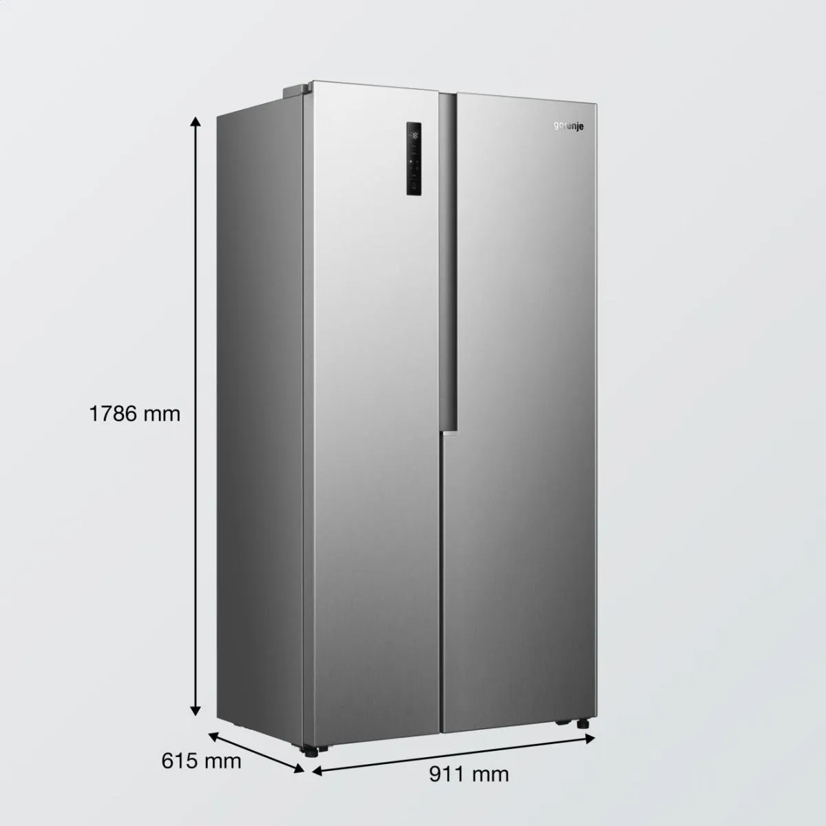 Gorenje NRS917E41X, Frittstående, Amerikansk dør, Grå, 2 dører, Berøringskontroll, LED