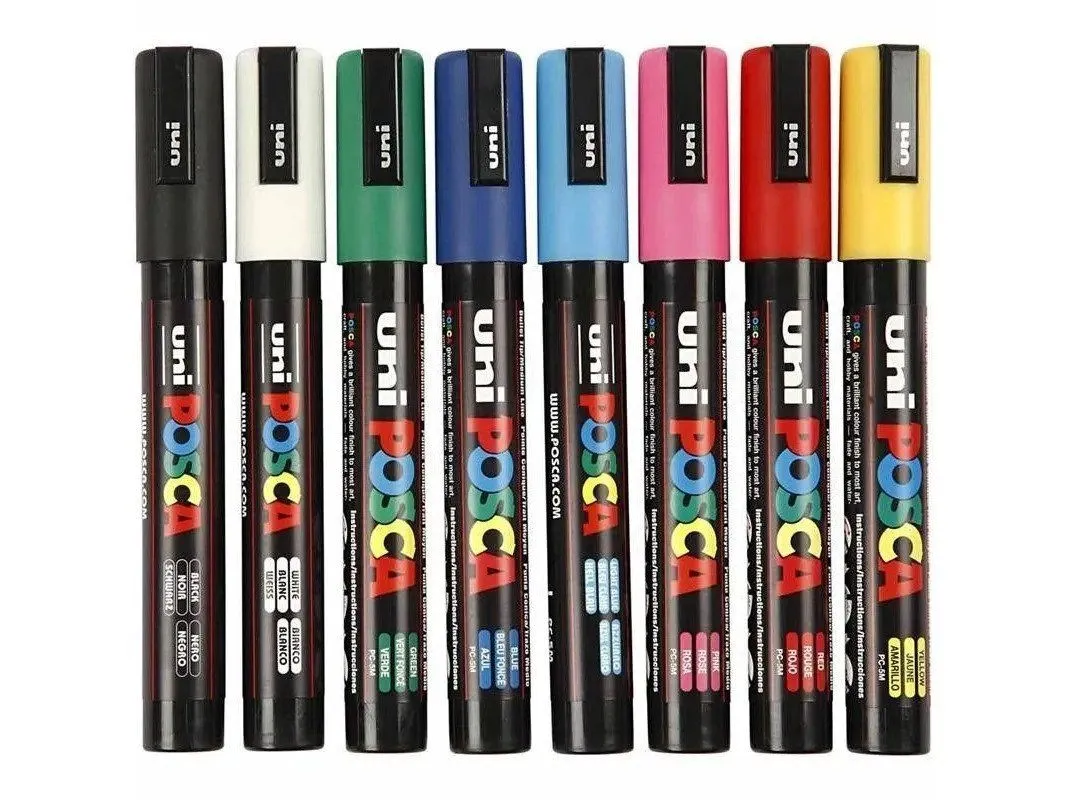 Malingstusj POSCA PC-5M - med 8 stk. assorterte standardfarger