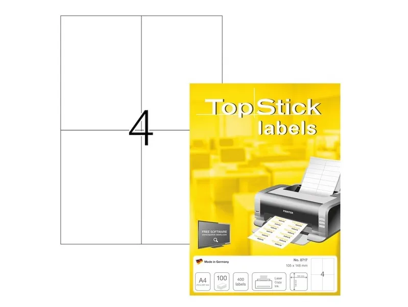 Etiketter TopStick 105x148,5 mm hvid - (100 ark x 4 stk.)