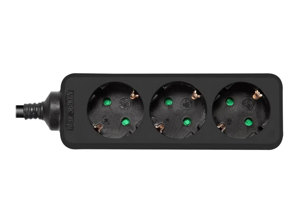 DELTACO GT-0321 - Flerkoplingslist - AC 250 V - 3680 watt - inngang: power CEE 7/7 - utgangskontakter: 3 (3 x strøm CEE 7/3) - 3 m kabel - svart