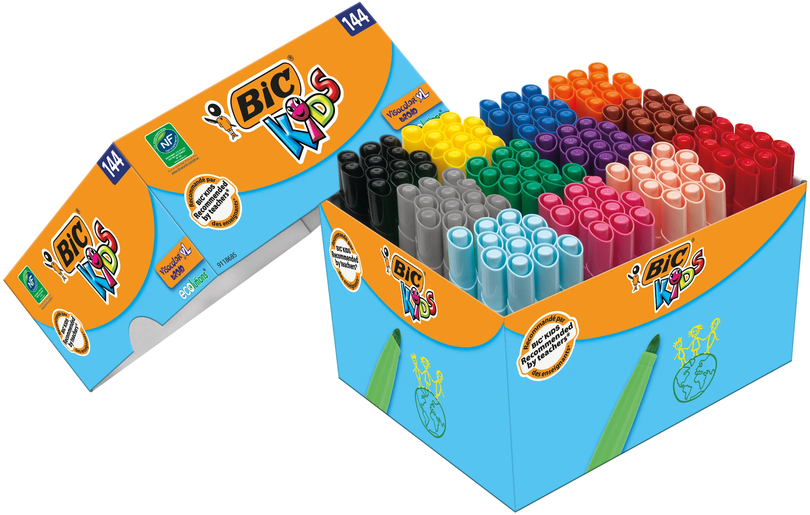 BIC KiDS Visacolor XL - Fibertuppenn - assorterte farger - vannbasert blekk - 1.3 mm - stor (en pakke 144)