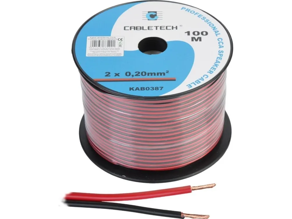 Cabletech høyttalerkabel CCA 0,20 mm svart/rød
