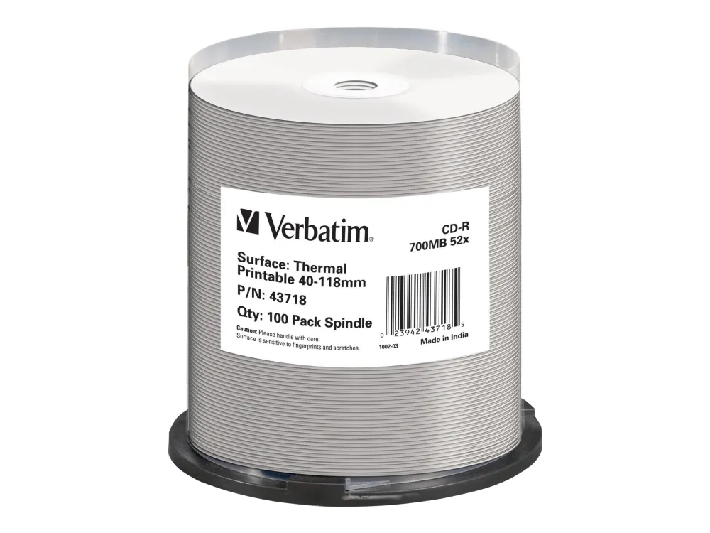 Verbatim - 100 x CD-R - 700 MB 52x - bred skrivbar overflate, gjenoverførbar termoskrivbar overflate - spindel