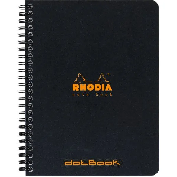 Rhodia kollegiehæfte - spiral indbundet A5 dotted papir - sort omslag - 80gram - 160 sider/80 ark (Rhodia nr. 193439C)