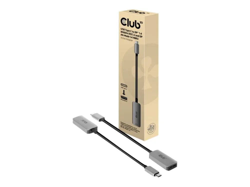 Club 3D CAC-1567 - DisplayPort-adapter - USB-C (hann) til DisplayPort (hunn) - DisplayPort 1.4 - 22 cm - aktiv, 8K-støtte