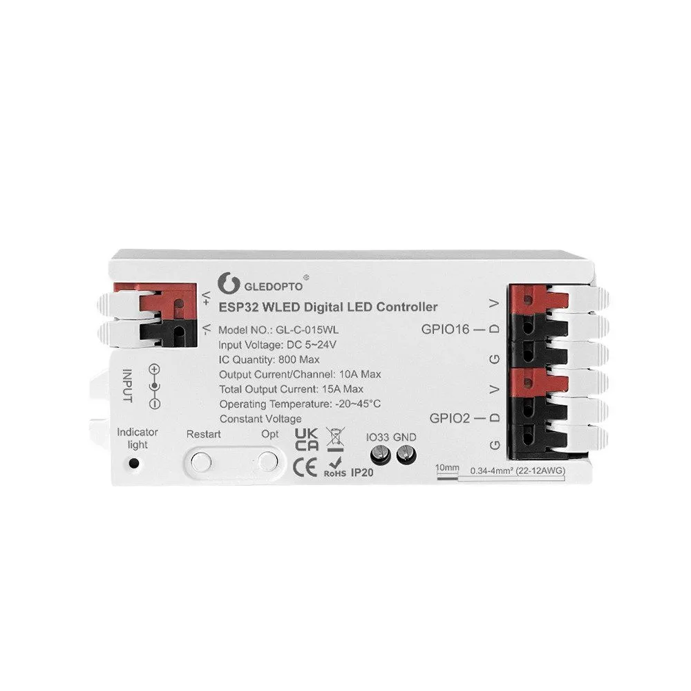 Gledopto Synergy 21 LED-kontroller EOS 55 W WLED ESP32 pixel (GL-C-015WL)