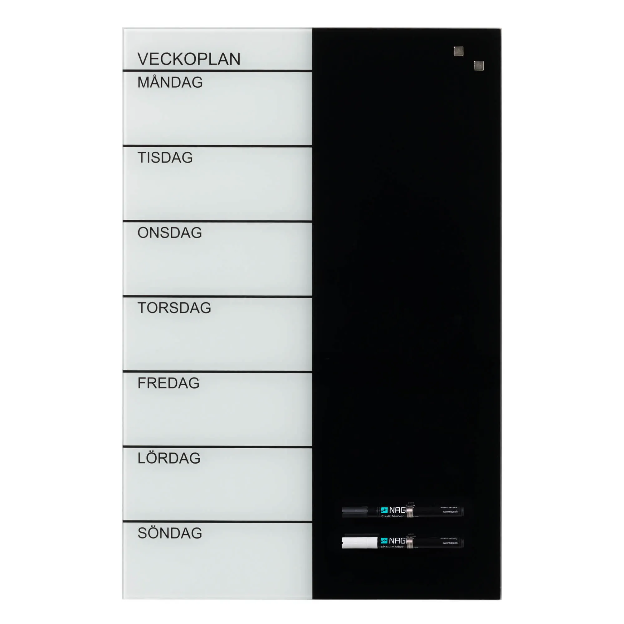 Magnetisk NAGA ugetavle i glas 40x60 cm - svensk tekst