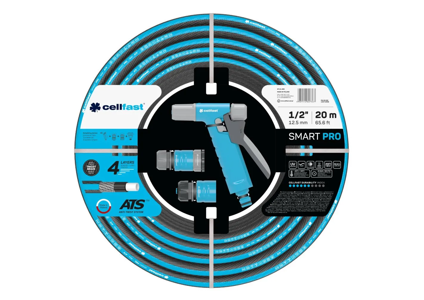 Cellfast Waz ogrodowy Smart PRO ATS 1/2 20 m (C13-490) sett: hageslange SMART 1/2 20 m, slangepistol HYDRON, hurtigkoblinger stopp og gjennom IDEAL