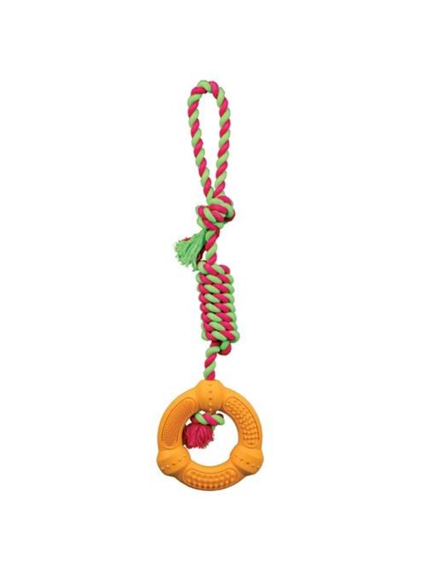 Trixie Playing Rope with Ring 12 cm/41 cm assorted colours
