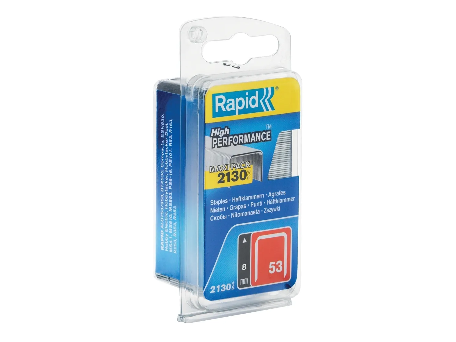 Rapid 5000742, Pakke med stifter, 8 mm, 2000 stifter, Merking, Metallisk, R53, R153, R253, R353, R453, MS2.1, MS4.1, ALU610, ALU753, ALU853, ALU953, E100, ESN530, BTX530,...