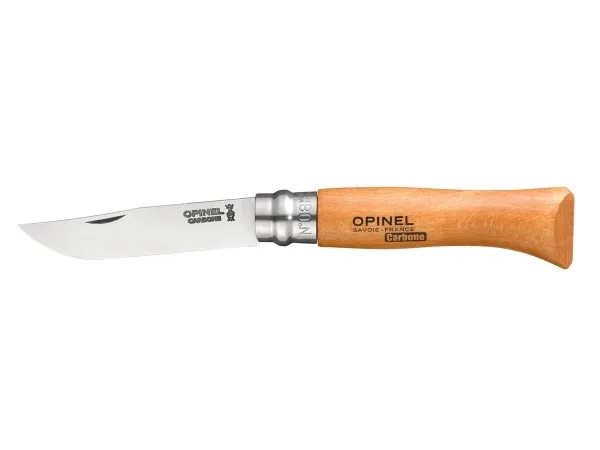 Opinel 000402, Klappkniv med lås, Camper/scout, Kull stål, Tre, Rustfritt stål, 1 verktøy