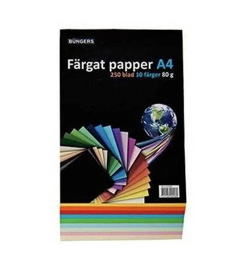 Farvet Papir A4 80g ass. farver - (250 ark)