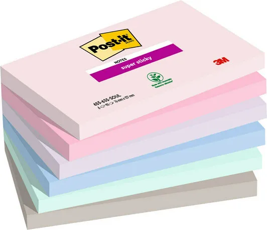 3M 655-6SS-SOUL, Rektangel, Blå, Grønn, Grå, Lavender, Rosa, Papir, 127 mm, 76 mm, 90 ark