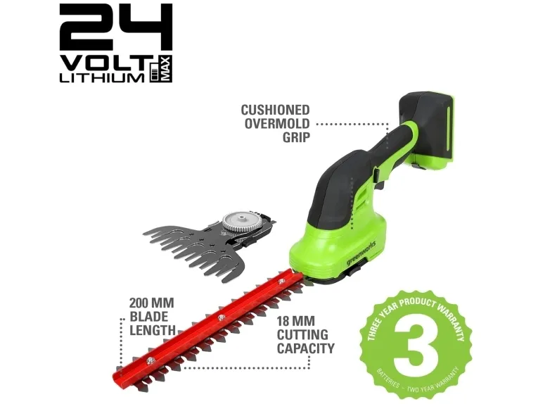 Greenworks, G24SHT, Multiklipper 2i1, 24V, m/2Ah batteri og lader