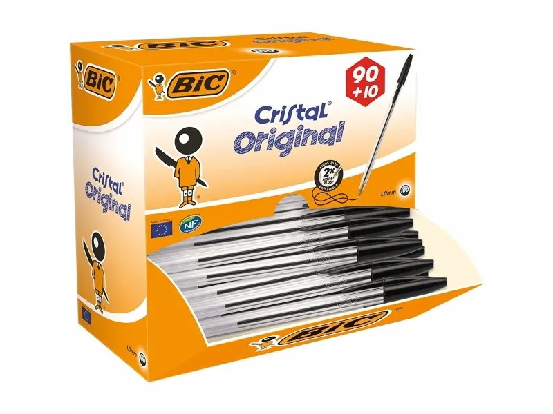 BIC Cristal Medium, Klips, Tynn spiss, Sort, 100 stykker, Medium