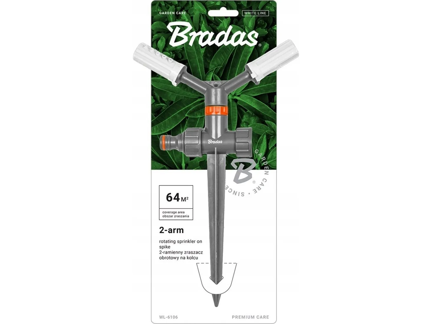 BRADAS roterende sprinkler 2-armet på stokk - blister / WHITE LINE
