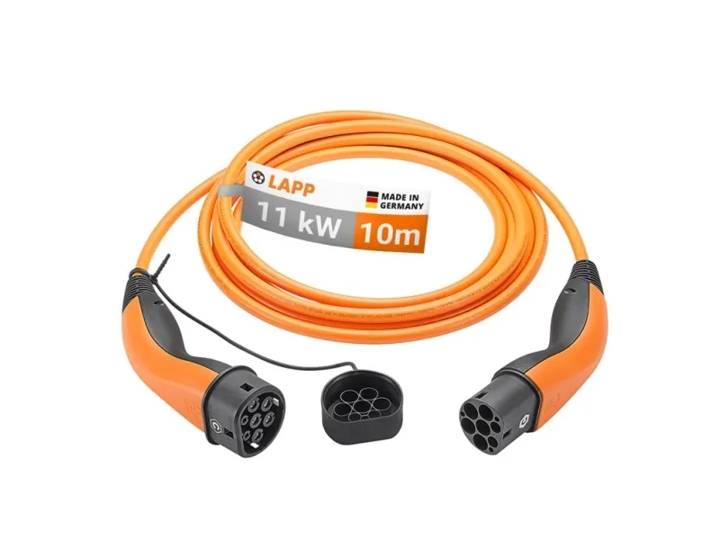 Type 2 ladekabel, opptil 11 kW, 10 m, oransje