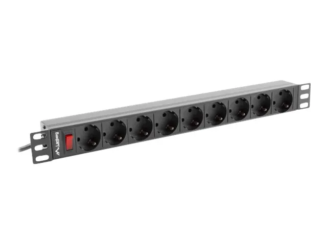 Lanberg PDU-09F-0300-BK - Overspenningsavleder (kan monteres i rack) - AC 220-250 V - 4000 watt - enkeltfase - utgangskontakter: 9 - 1U - 19 - 3 m kabel - svart