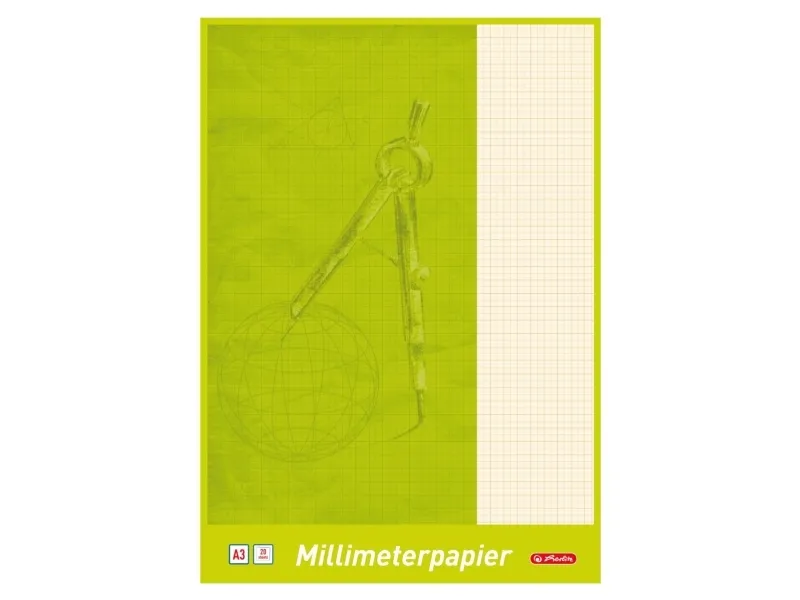 Herlitz millimeterpapir i blokk A3 80 g/m² - med 20 ark