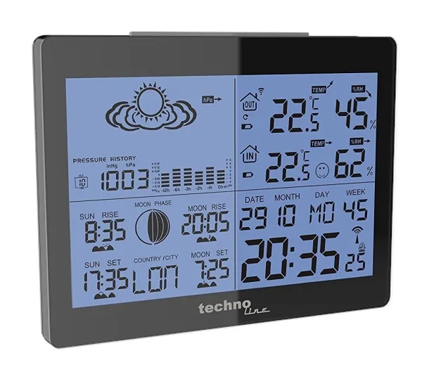 Technoline DCF-77, Svart, Høydemåler, Inne Barometer, Inne hygrometer, Inne Termometer, Utendørs Fuktighetsmåler,..., Barometer, Hygrometer, Termometer, Barometer, Hygrometer, Termometer, 20 - 95%, 20 - 95%