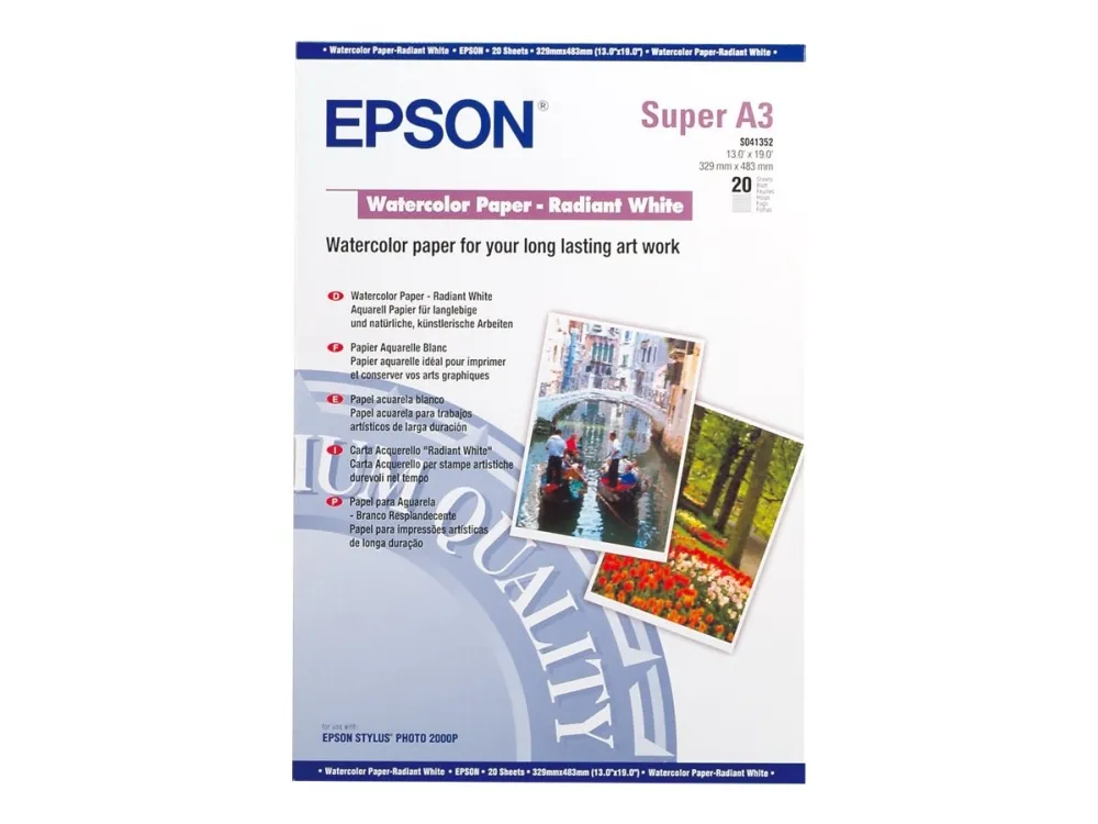 Epson - Strålende hvit - A3 plus (329 x 423 mm) - 188 g/m² - 20 ark vannfargepapir - for SureColor P5000, P800, SC-P10000, P20000, P5000, P700, P7500, P900, P9500