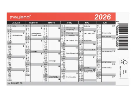Mini kalender 2026